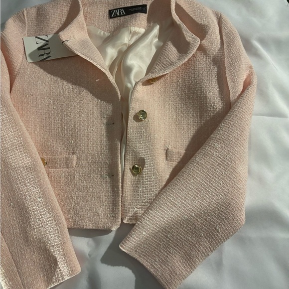 Zara Blush Tweed Jacket with Gold Accents - Picture 15 of 15